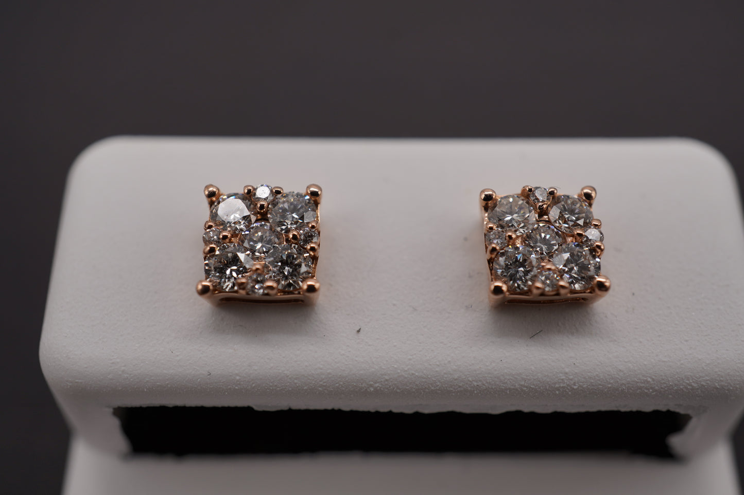 14k Diamond Rose Square Studs