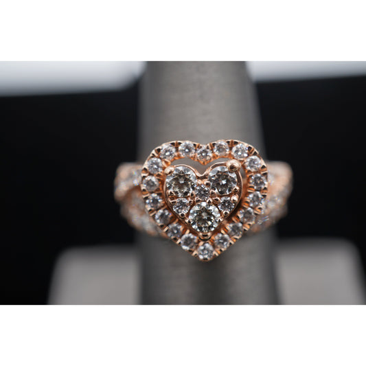 14k Rose Diamond Heart Engagement Set