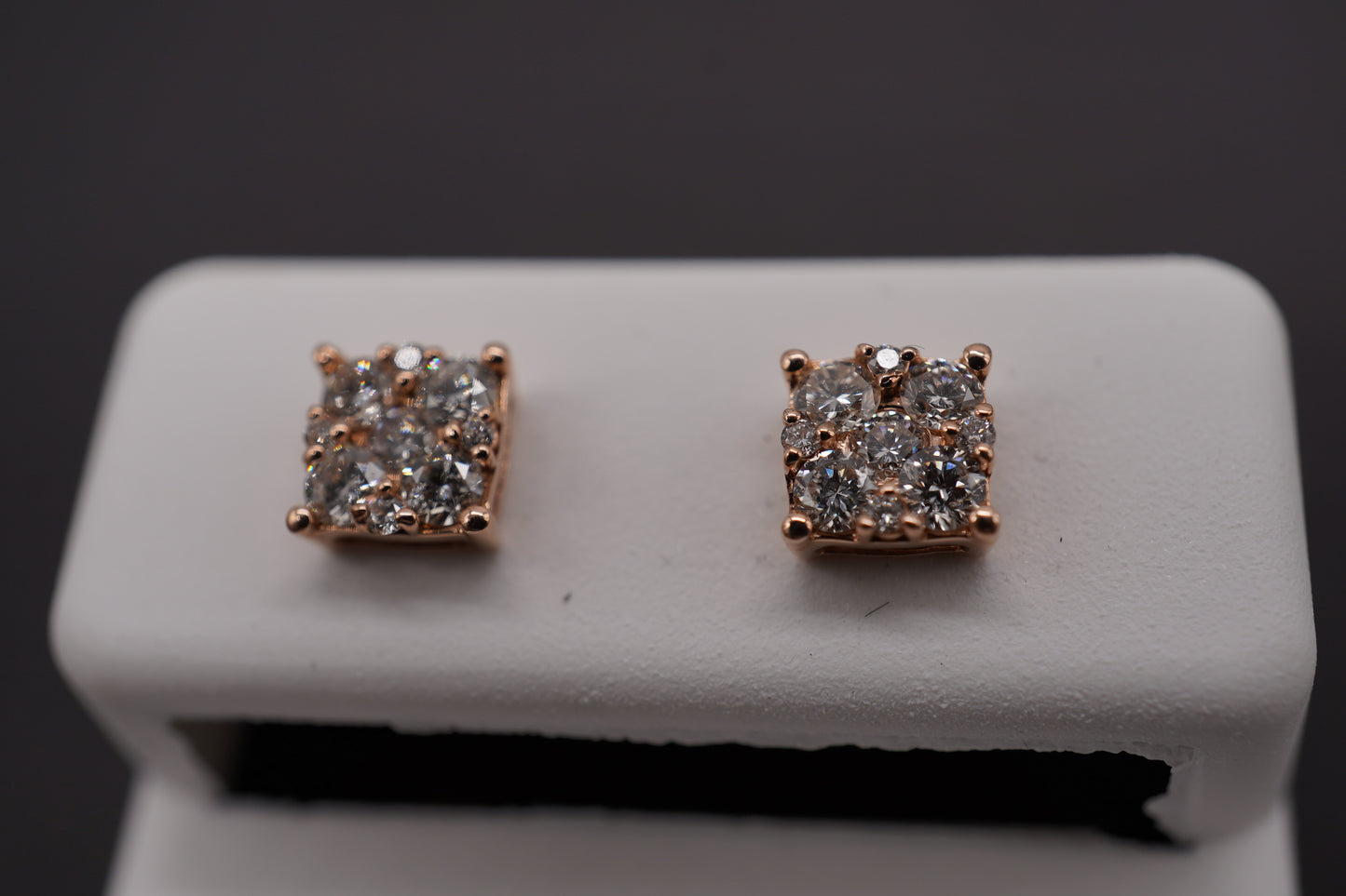 14k Diamond Rose Square Studs