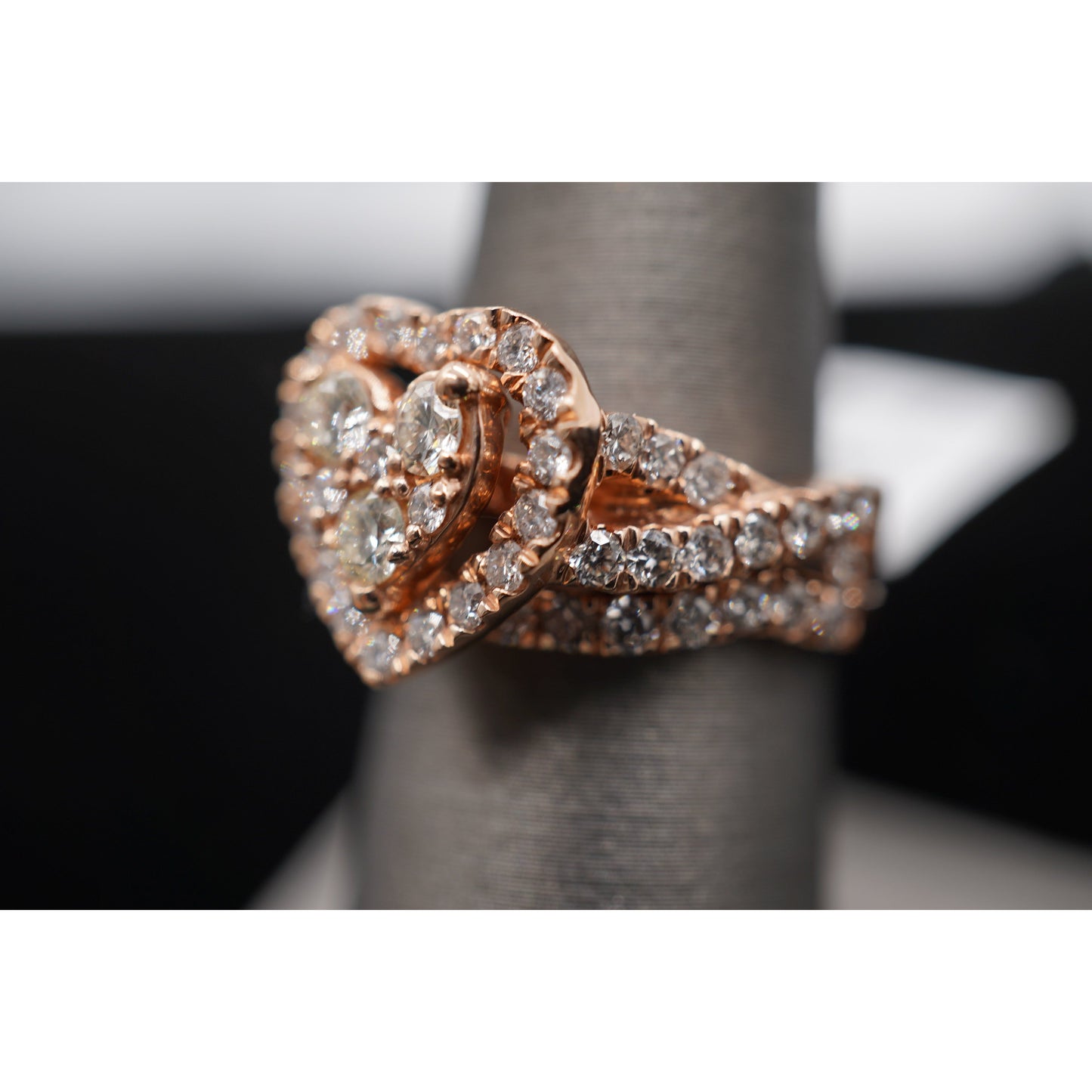 14k Rose Diamond Heart Engagement Set