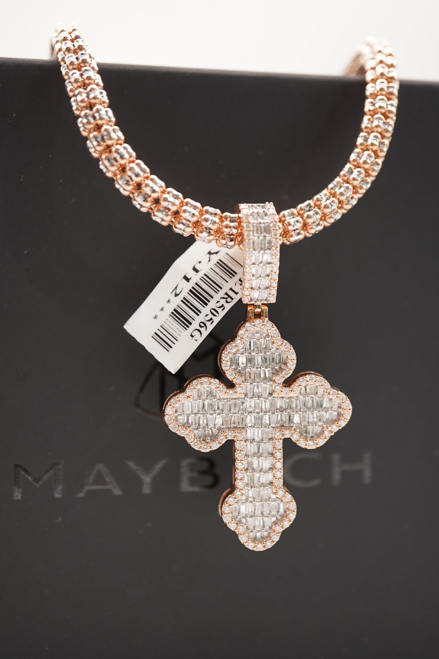 14k Diamond Rose Gold Cross w/ Ice Chain