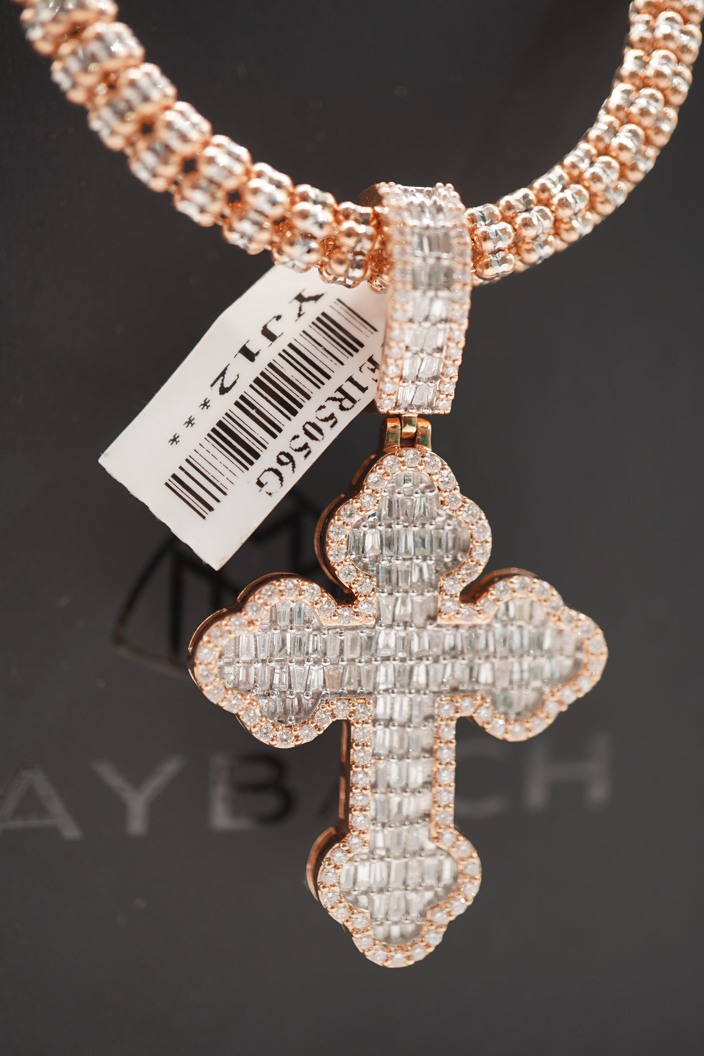 14k Diamond Rose Gold Cross w/ Ice Chain