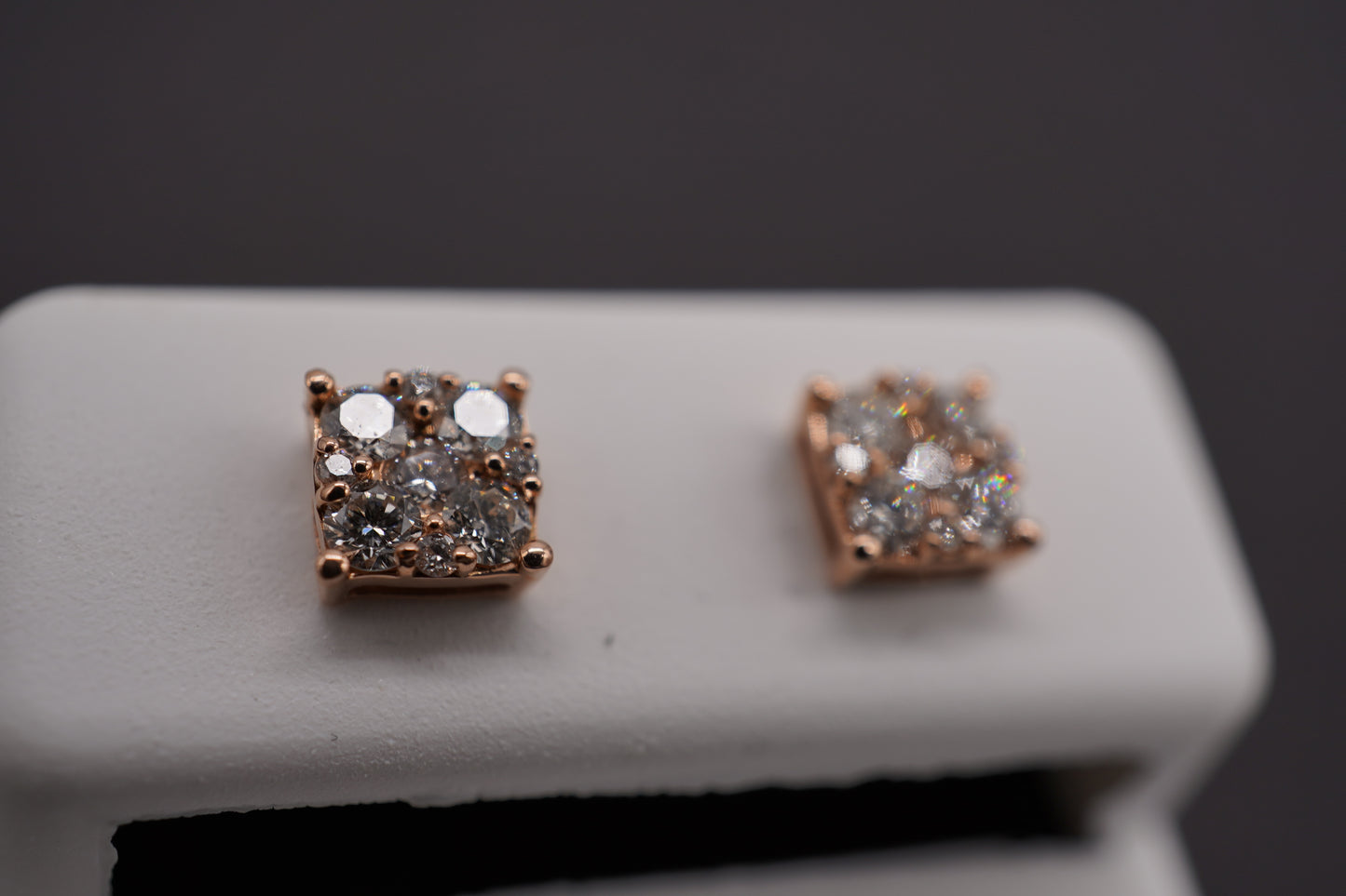 14k Diamond Rose Square Studs